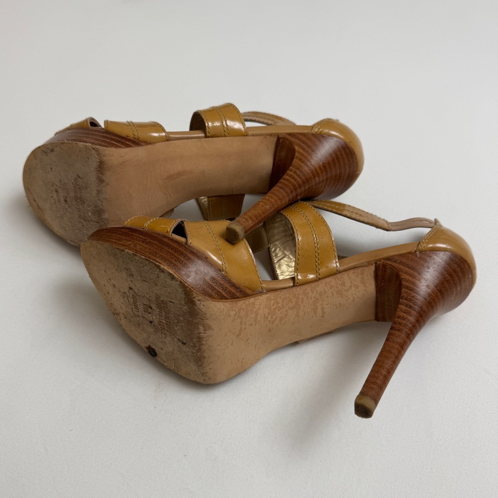 Stuart Weitzman Patent Leather Strappy Stiletto Platform Heels Size 8.5 Classic - Picture 6 of 13